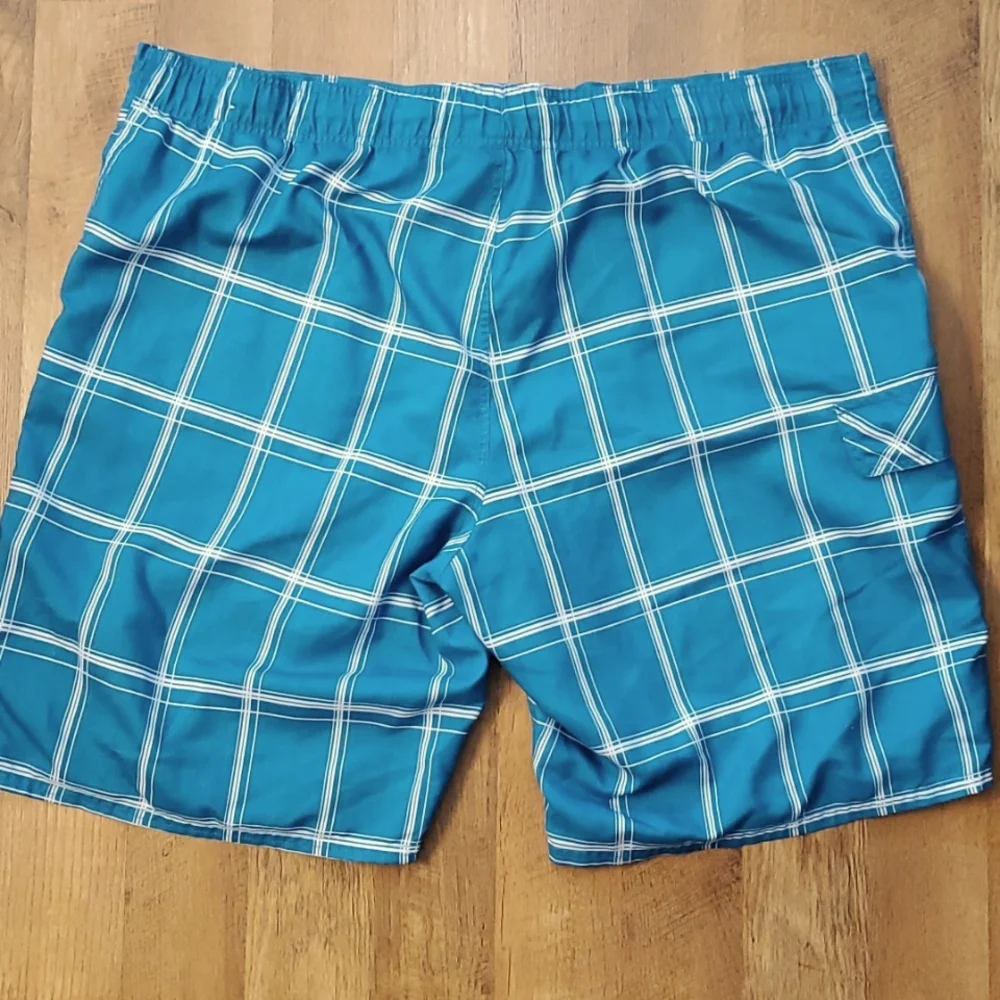 OP Mens Turquoise Plaid Swim Trunks Size‎ 3XL